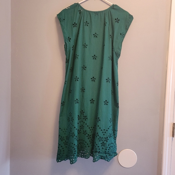 LOFT Green Eyelet Cotton Dress Medium Short Sleeve Cottagecore Summer Style - Picture 3 of 6